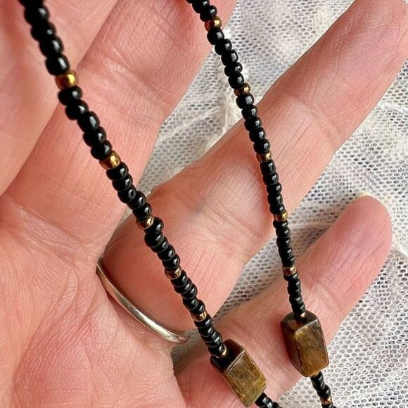 Vintage Tiger Eye Stone & Seed Bead Necklace - Picture 4 of 8